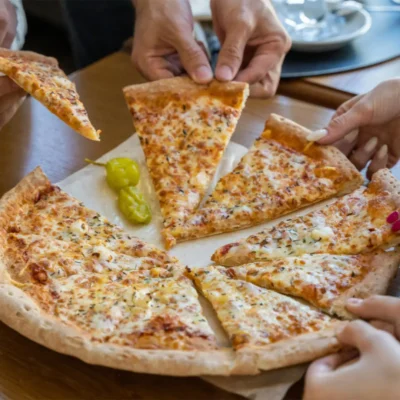 Pizza Cheese World top view slices