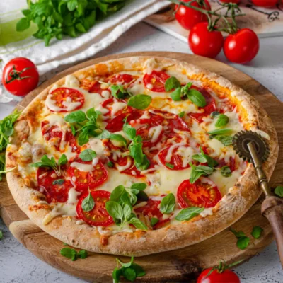 Pizza Margherita on a pan