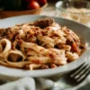 Pasta Bolognese close up view